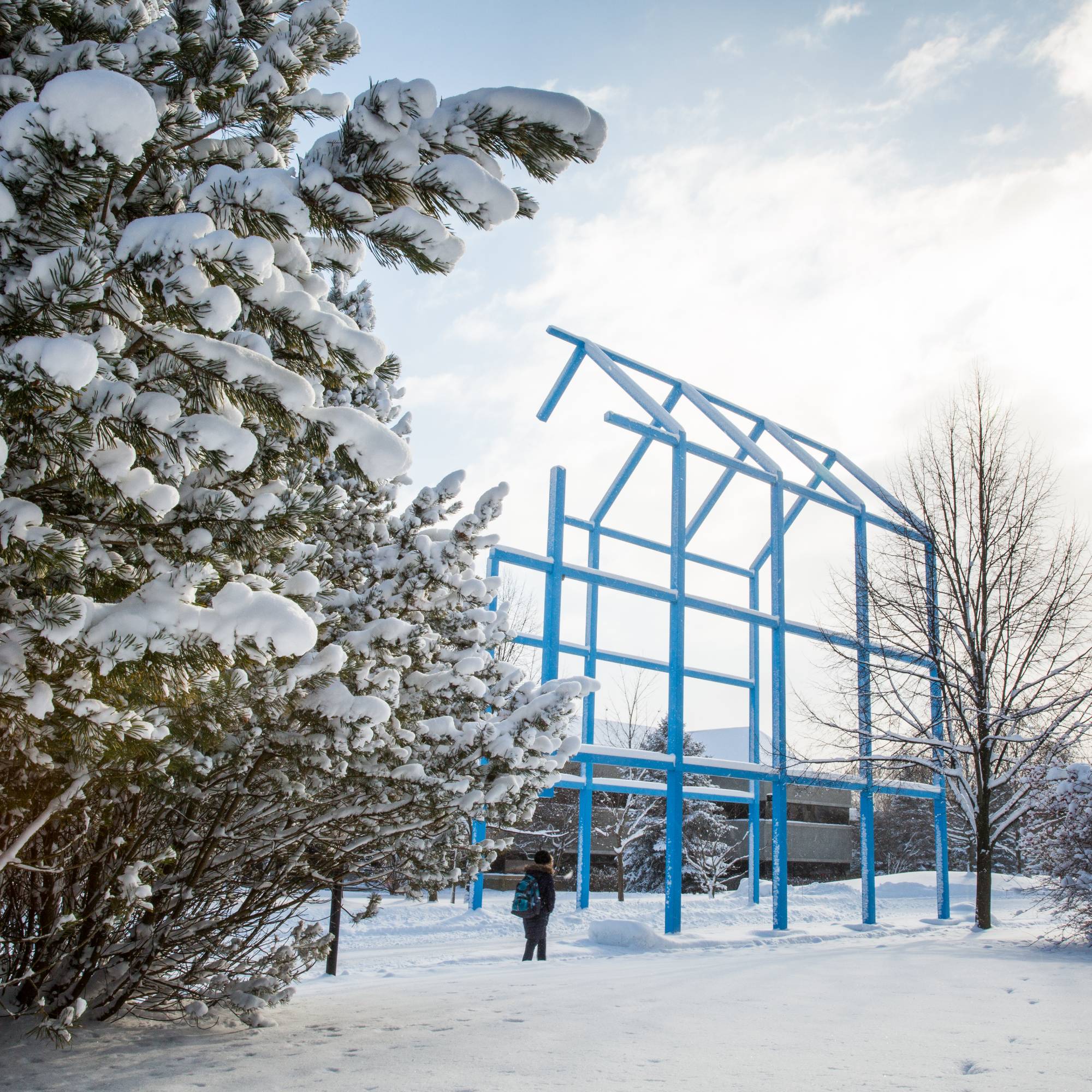 GVSU blue arch in the winter